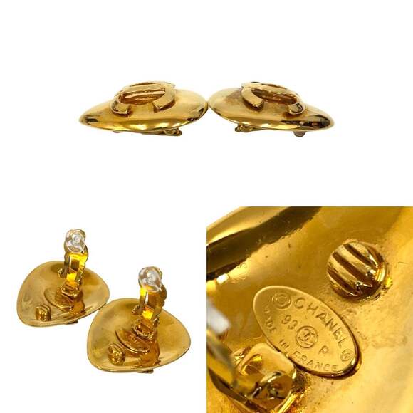 CHANEL Authentic Gold Logo Earrings